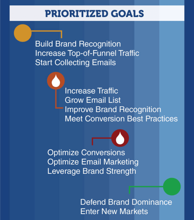 Prioritized Goals for Digital Marketing by Brand Lifecycle Stage.