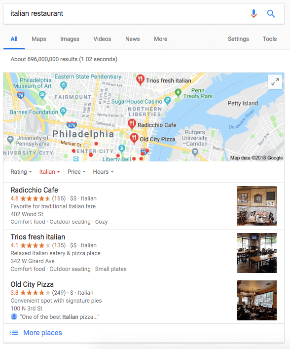 local search for Italian restaurant