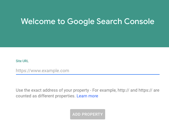 Google Search Console welcome page