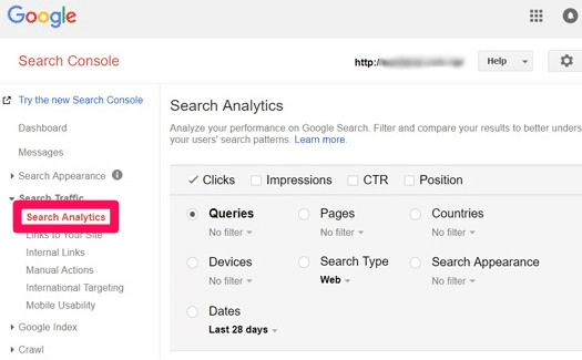 keyword information in Search Console