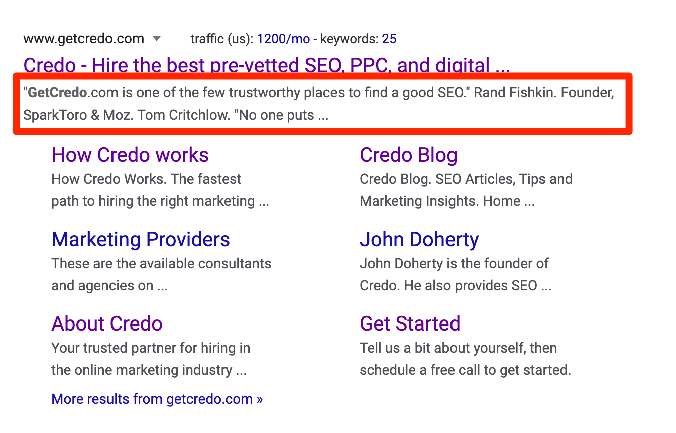 HTML meta tags for SEO Credo